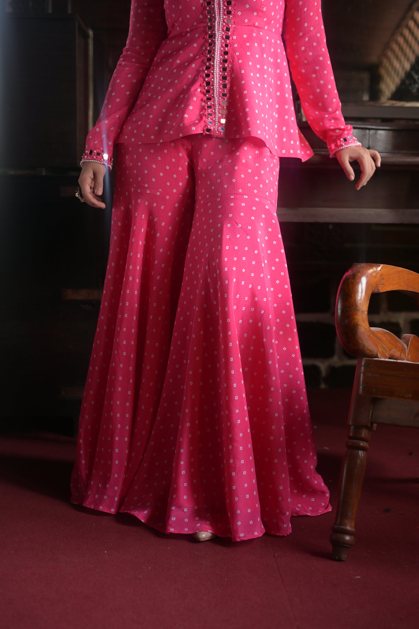 Embroidery Peplum Jacket with Sharara Set