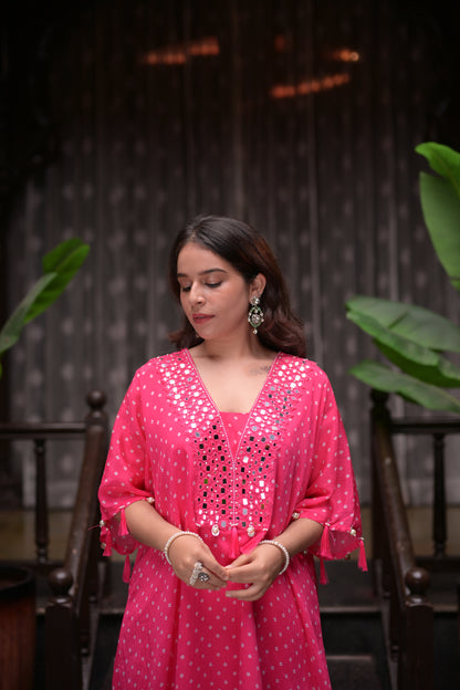 Festive Mirror bandhani Kaftan Kurta Set