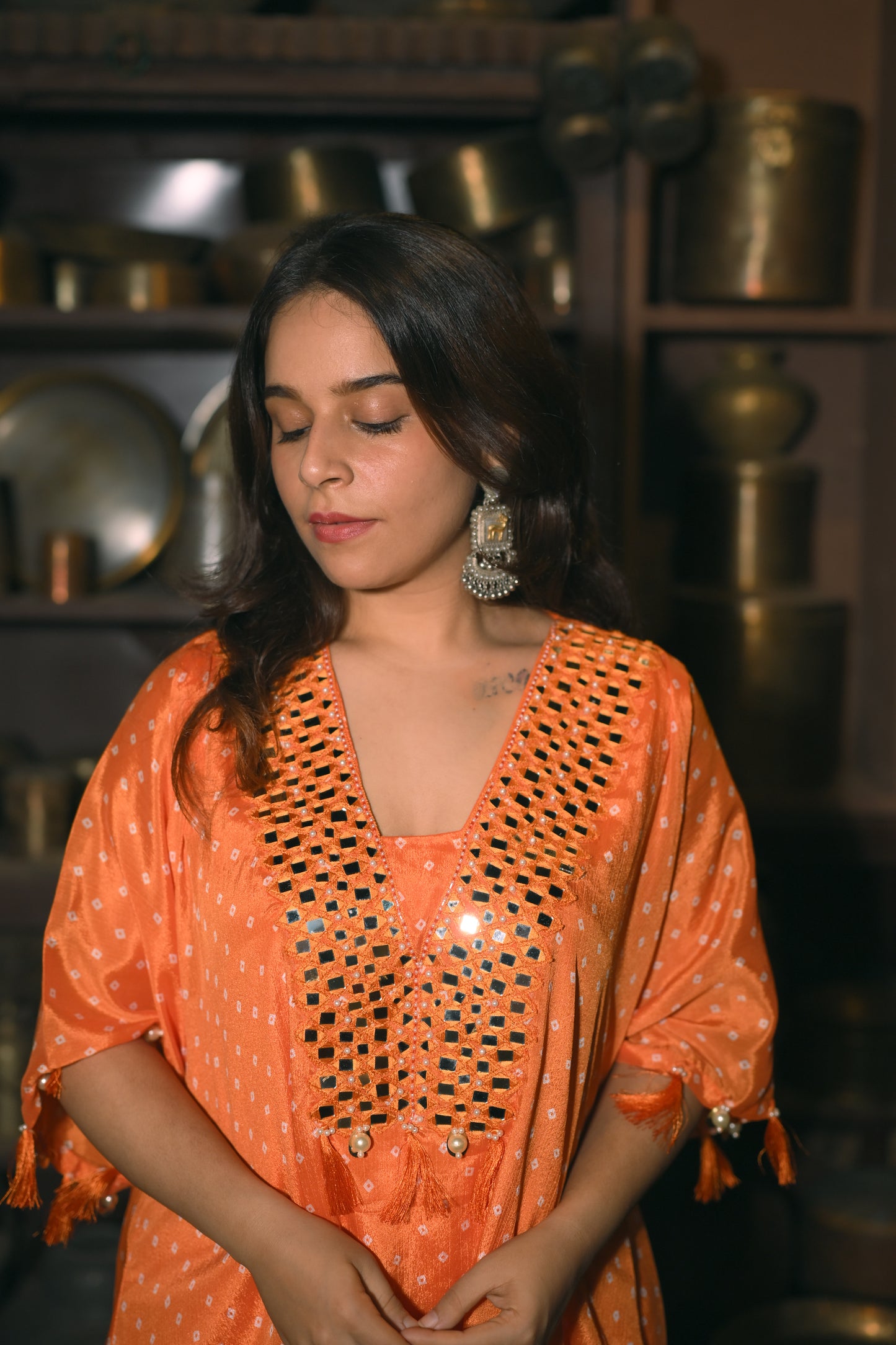 Festive Mirror bandhani Kaftan Kurta Set