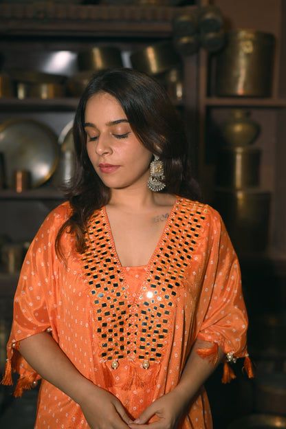 Festive Mirror bandhani Kaftan Kurta Set