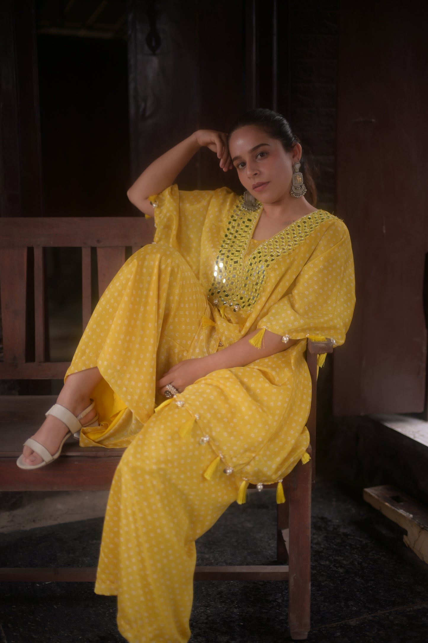 Festive Mirror bandhani Kaftan Kurta Set