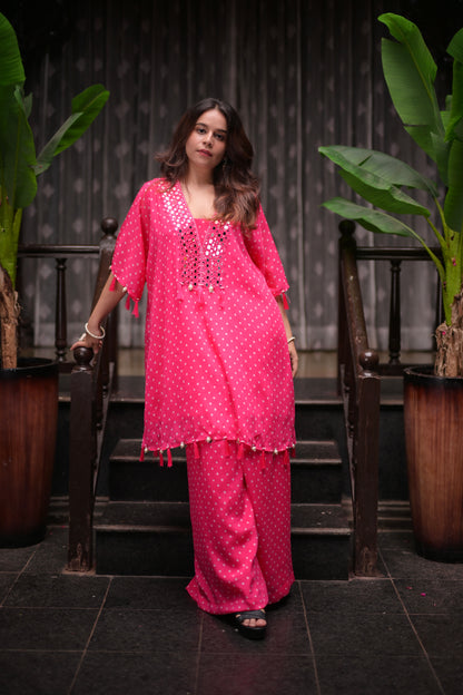 Festive Mirror bandhani Kaftan Kurta Set