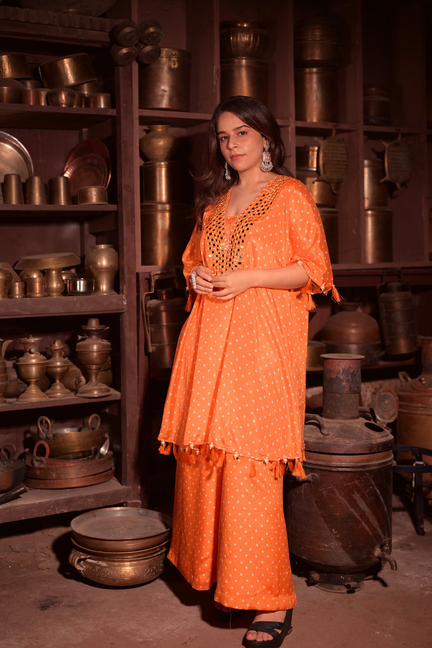 Festive Mirror bandhani Kaftan Kurta Set