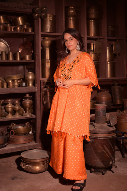 Festive Mirror bandhani Kaftan Kurta Set