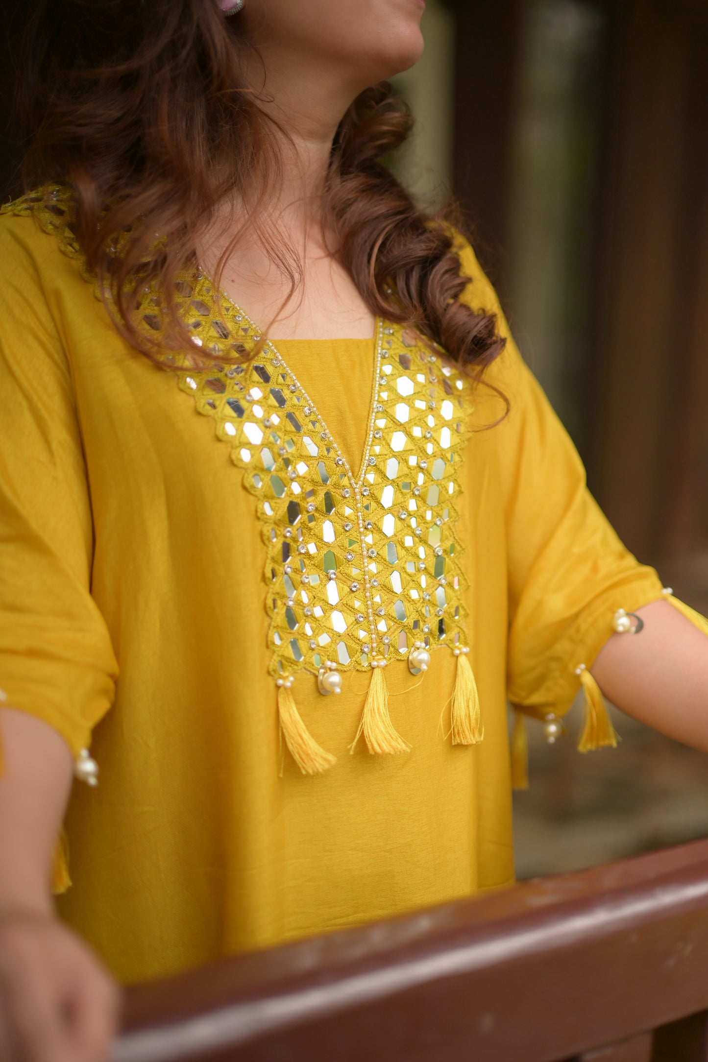 Solid Color Mirror Work Kaftan Kurta Set