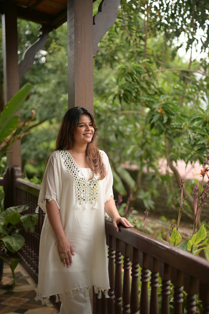Solid Color Mirror Work Kaftan Kurta Set