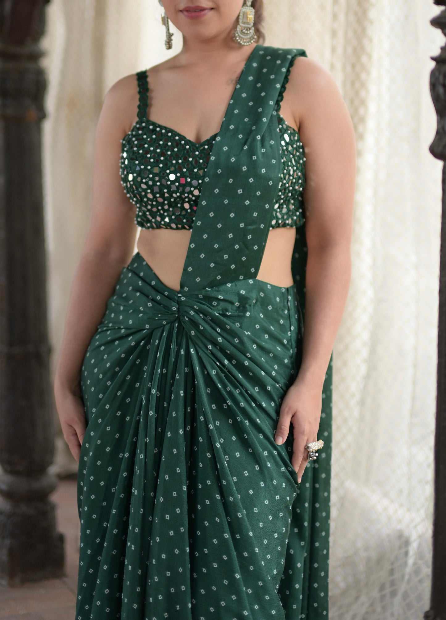 Bandhani Saree With Mirror work Blouse