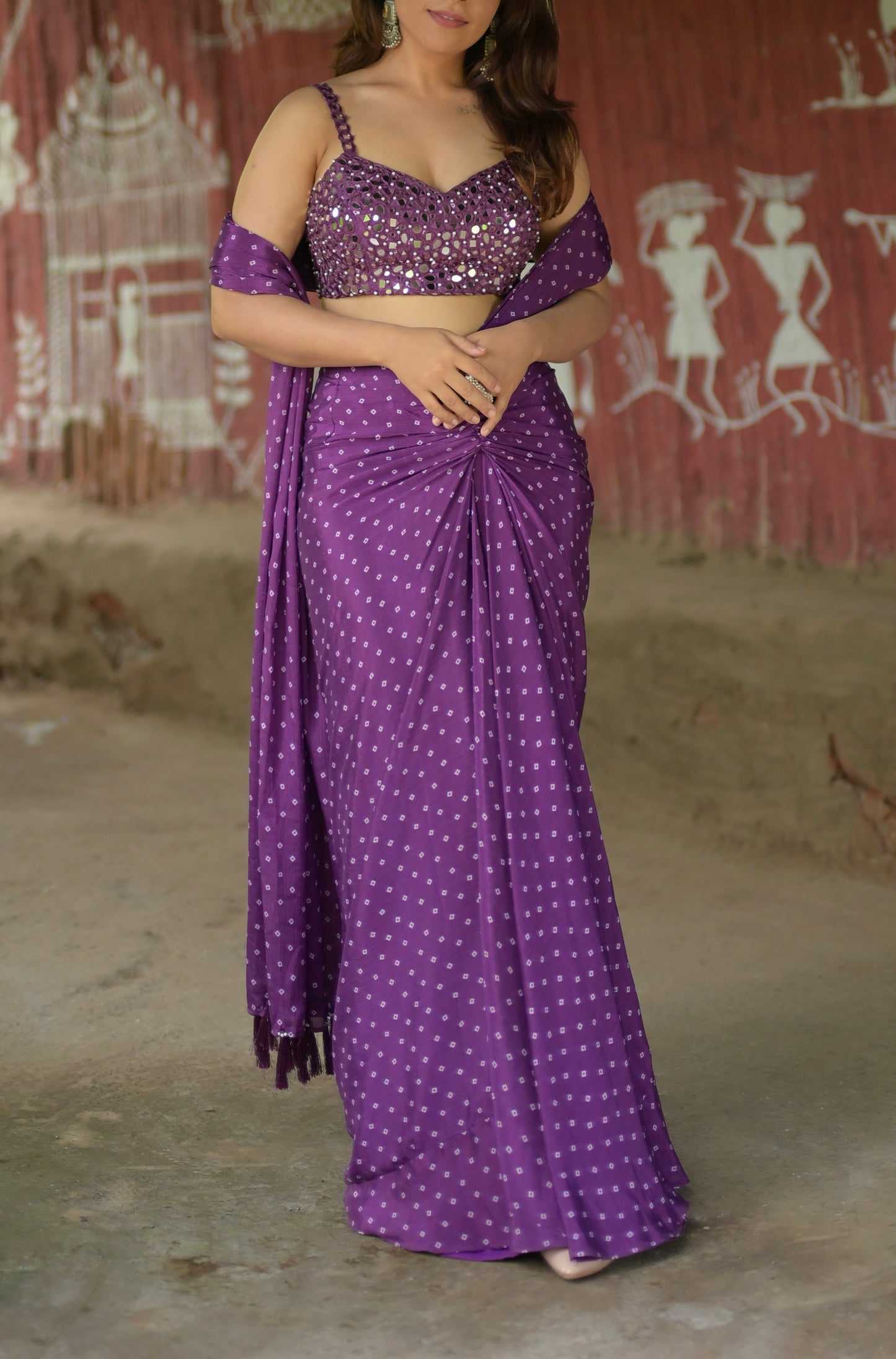 Bandhani Saree With Mirror work Blouse