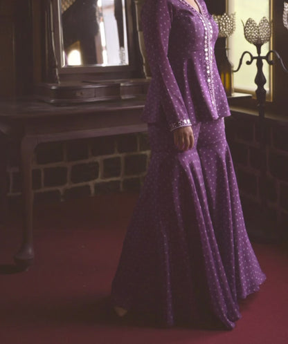 Embroidery Peplum Jacket with Sharara Set